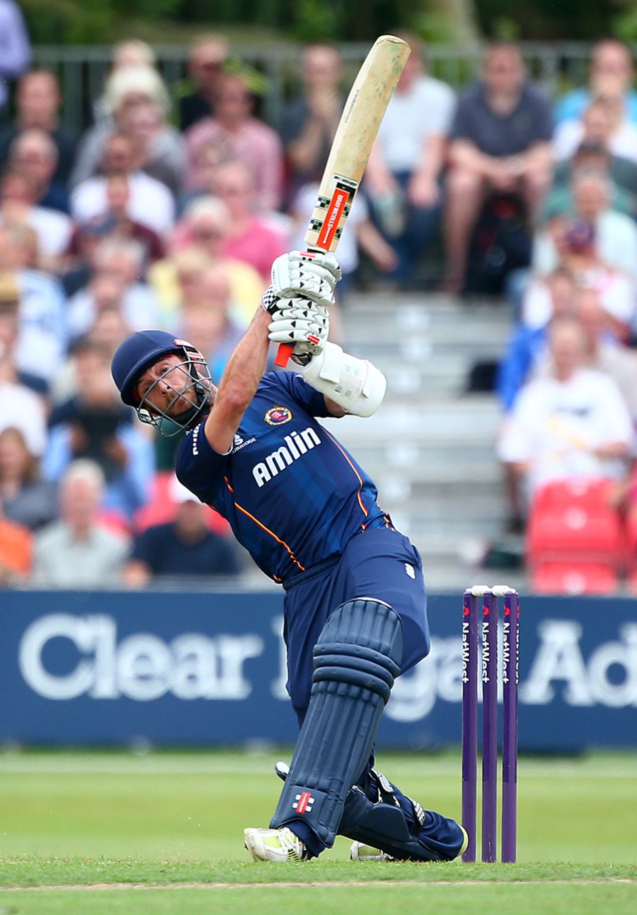 James Foster swings on his way to 36 in 21 balls, Essex v Kent, NatWest T20 Blast, Colchester, July 12, 2014