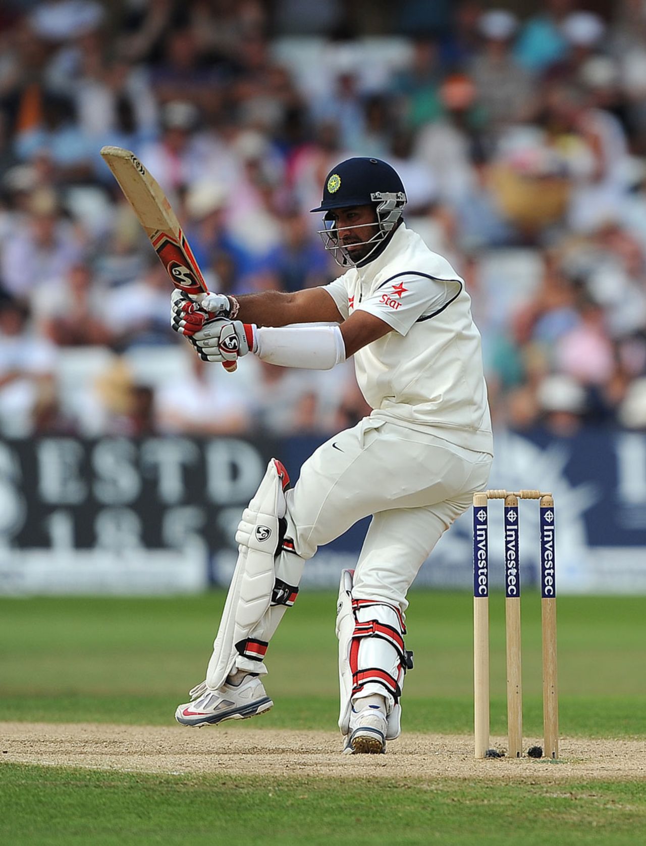 Cheteshwar Pujara steadied India after tea, England v India, 1st Investec Test, Trent Bridge, 4th day, July 12, 2014