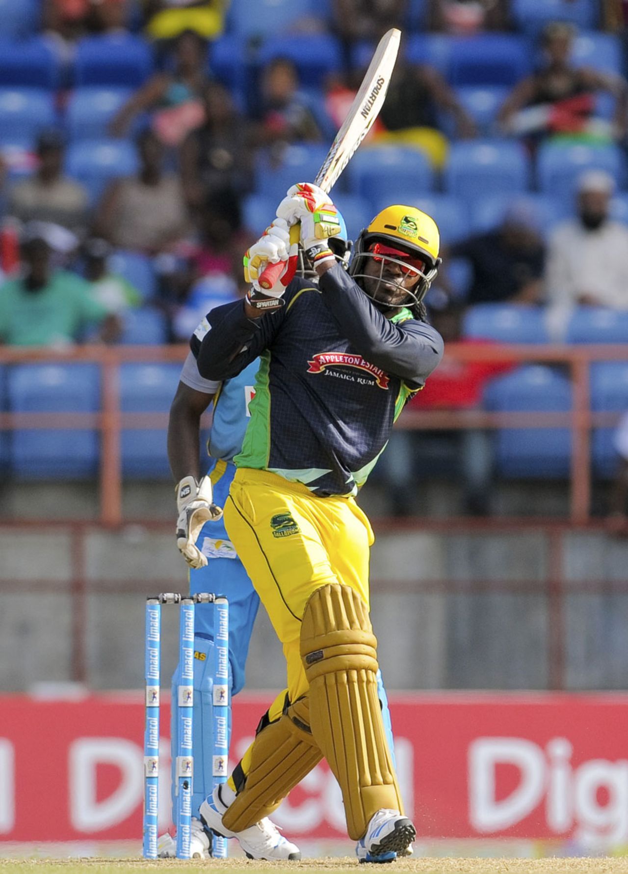 Chris Gayle scored the CPL's first ever century with 111 not out off 63 balls, St Lucia Zouks v Jamaica Tallawahs, CPL 2014, Grenada, July 12, 2014