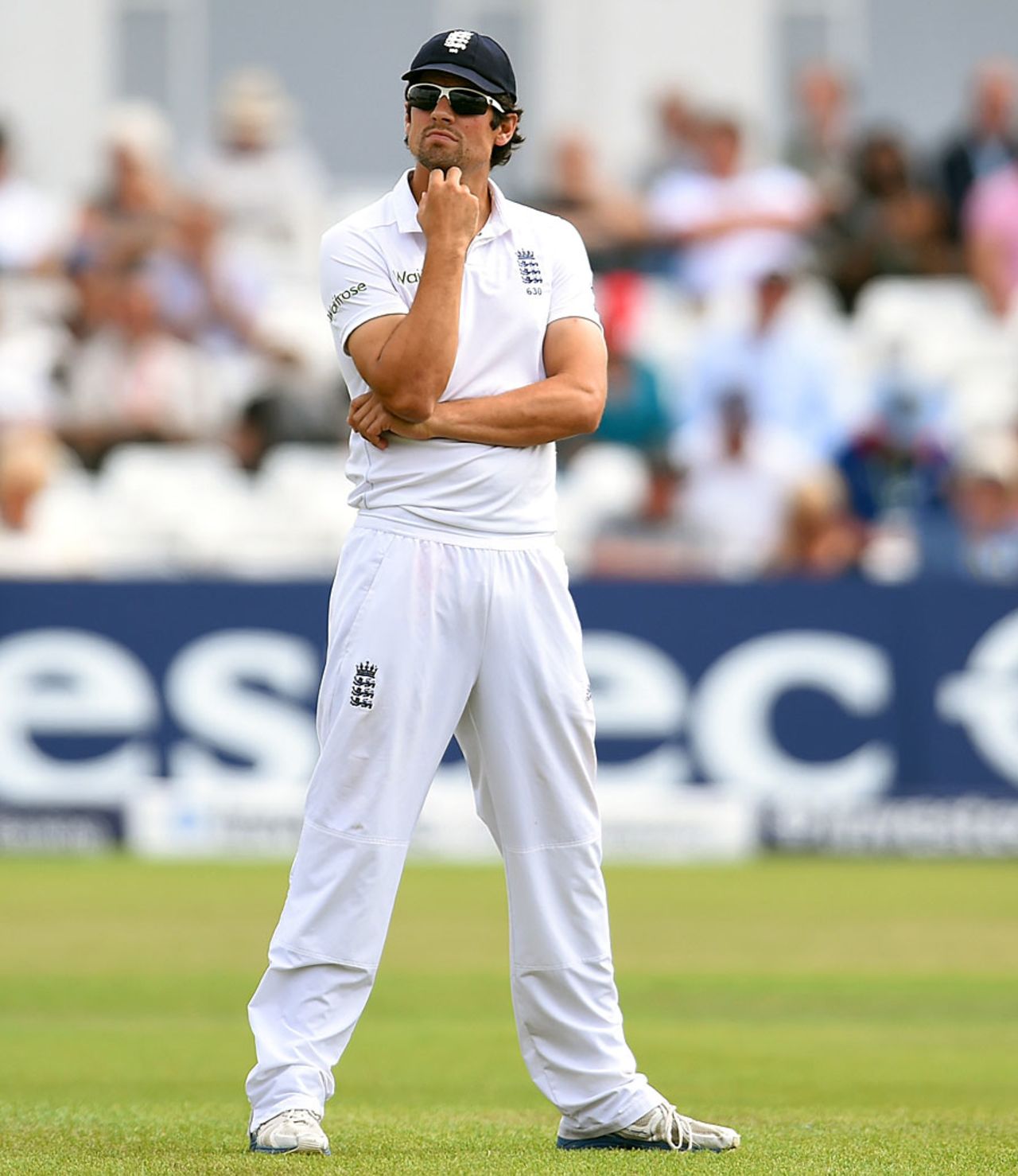 After the initial spurt of wickets, Alastair Cook could only wait and watch, England v India, 1st Investec Test, Trent Bridge, 5th day, July 13, 2014
