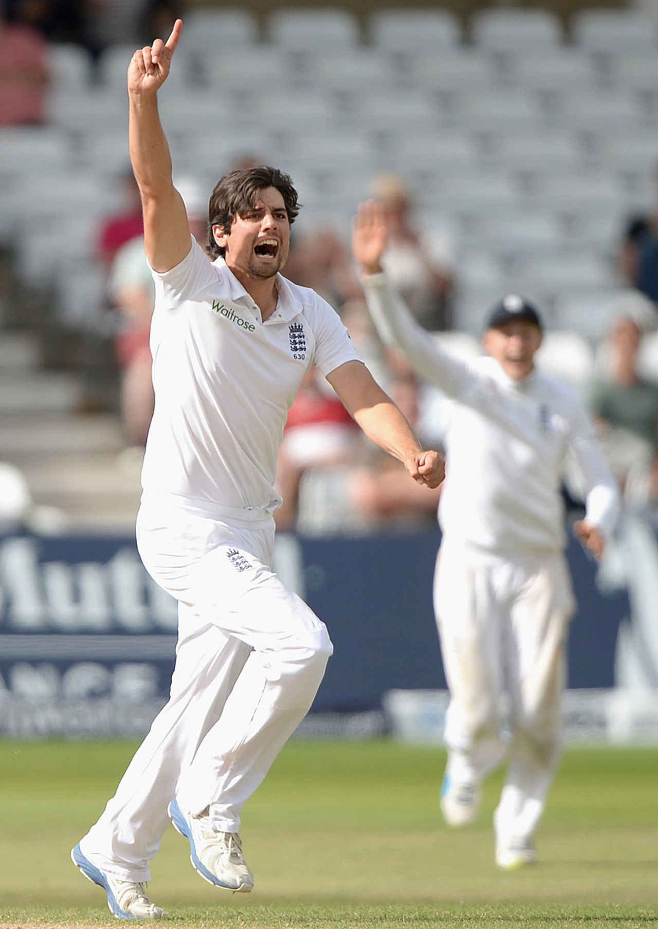 Alastair Cook cannot believe his luck as he picks up a wicket, England v India, 1st Investec Test, Trent Bridge, 5th day, July 13, 2014