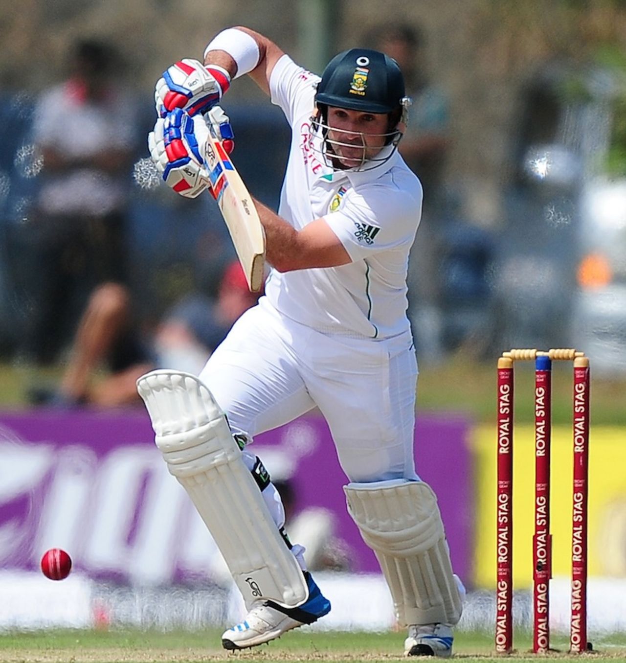 Dean Elgar punches on to the off side, Sri Lanka v South Africa, 1st Test, Galle, 1st day, July 16, 2014
