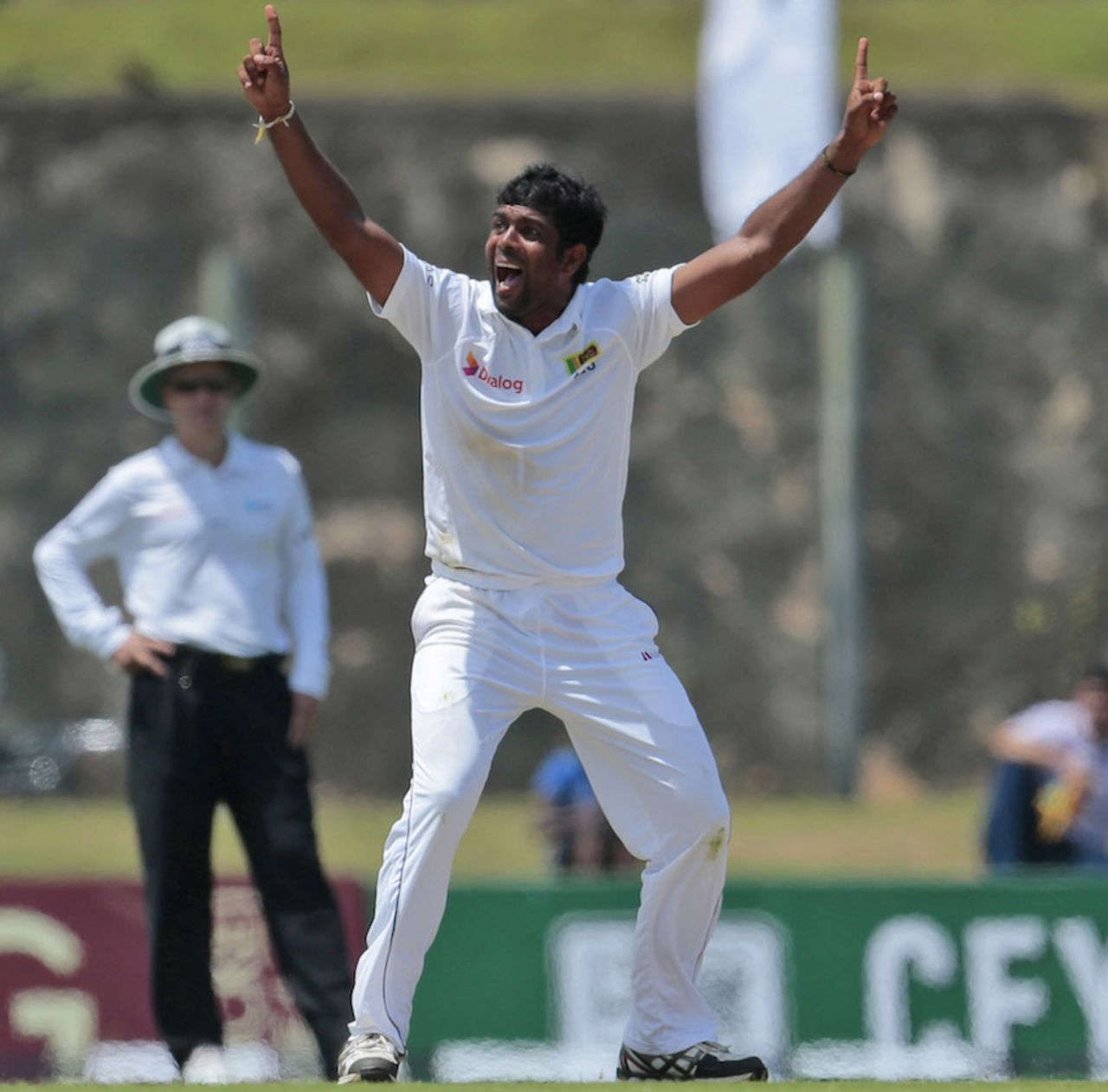 Dilruwan Perera appeals for an lbw successfully , Sri Lanka v South Africa, 1st Test, Galle, 1st day, July 16, 2014