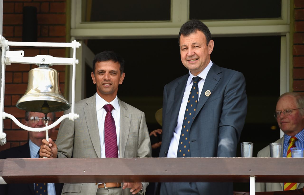 Rahul Dravid rings the five-minute bell ahead of the Lord's Test, England v India, 2nd Investec Test, Lord's, 1st day, July 17, 2014