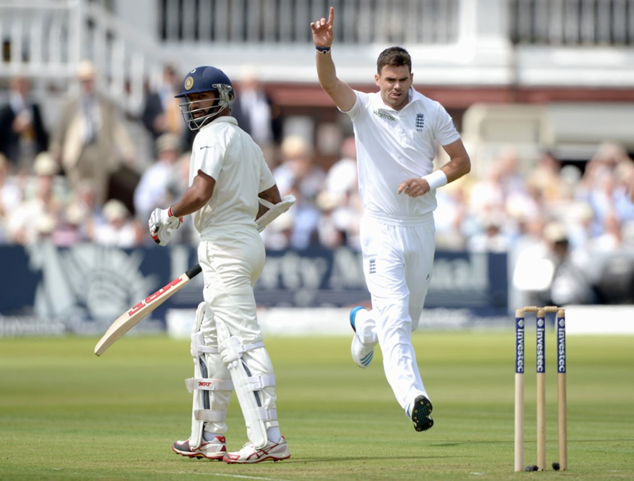James Anderson had Shikhar Dhawan edging cheaply to slip, England v India, 2nd Investec Test, Lord's, 1st day, July 17, 2014