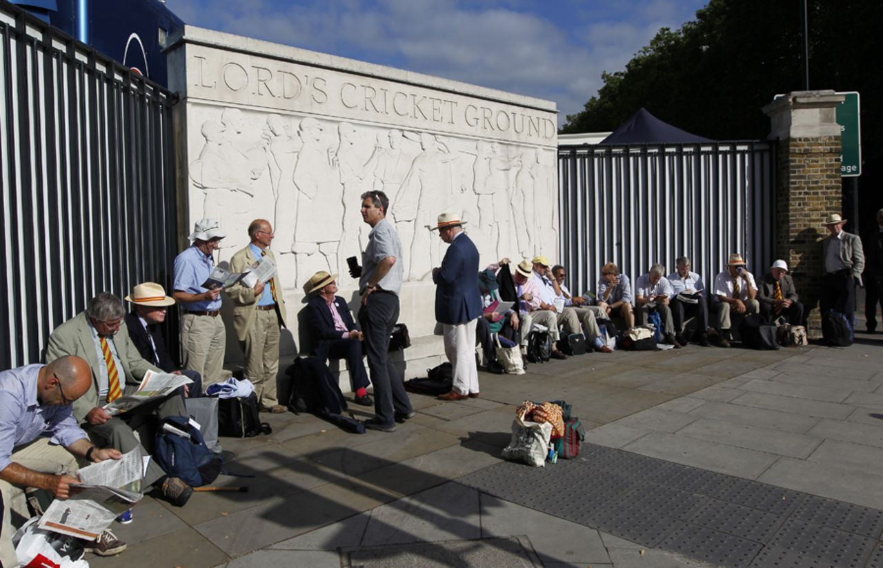 Spectators queue outside Lord's on the first morning of the Test, England v India, 2nd Investec Test, Lord's, 1st day, July 17, 2014