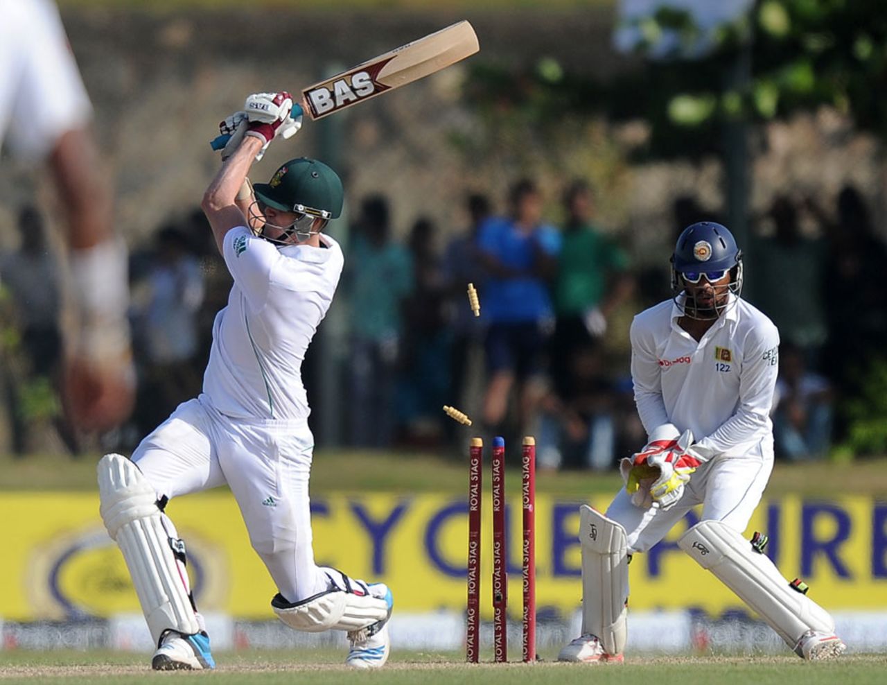 Morne Morkel was bowled by Dilruwan Perera for 22, Sri Lanka v South Africa, 1st Test, Galle, 2nd day, July 17, 2014