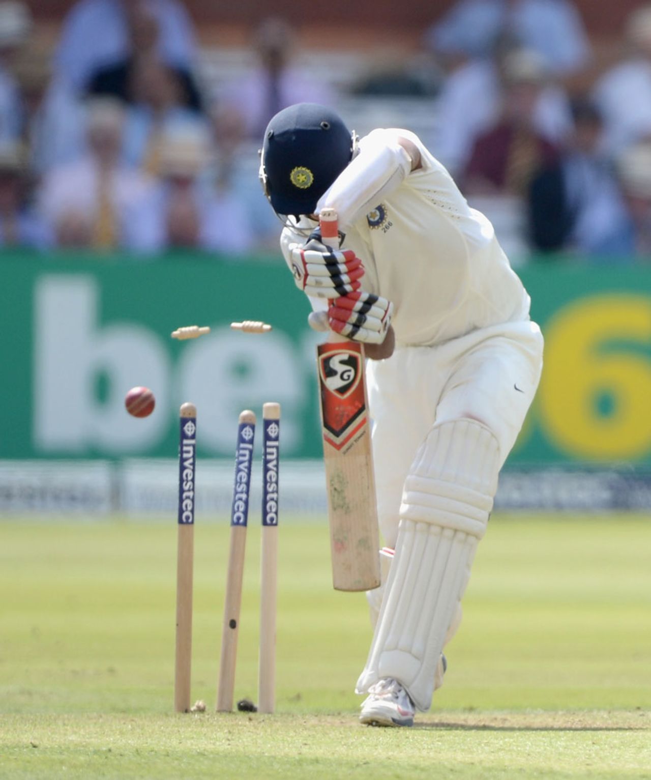 Cheteshwar Pujara is bowled, England v India, 2nd Investec Test, Lord's, 1st day, July 17, 2014