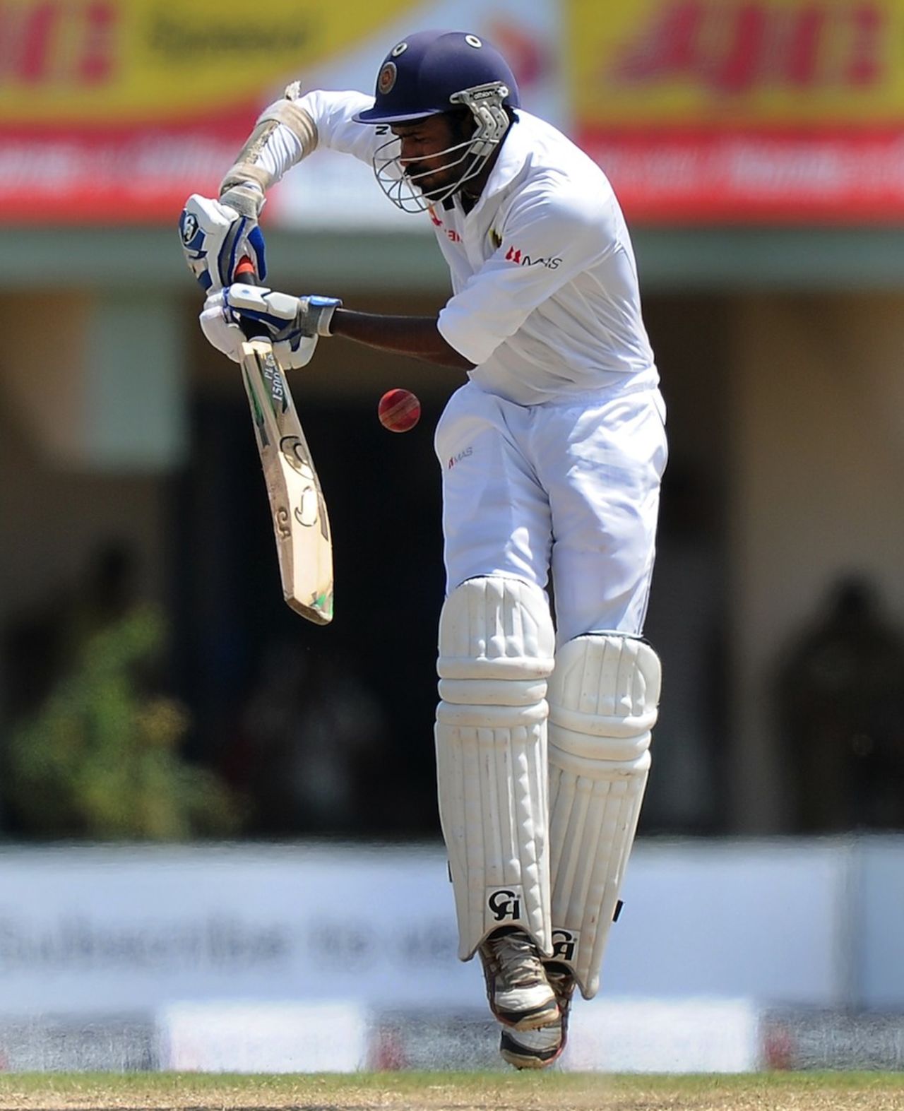 Upul Tharanga gets off his toes to play a ball, Sri Lanka v South Africa, 1st Test, Galle, 3rd day, July 18, 2014