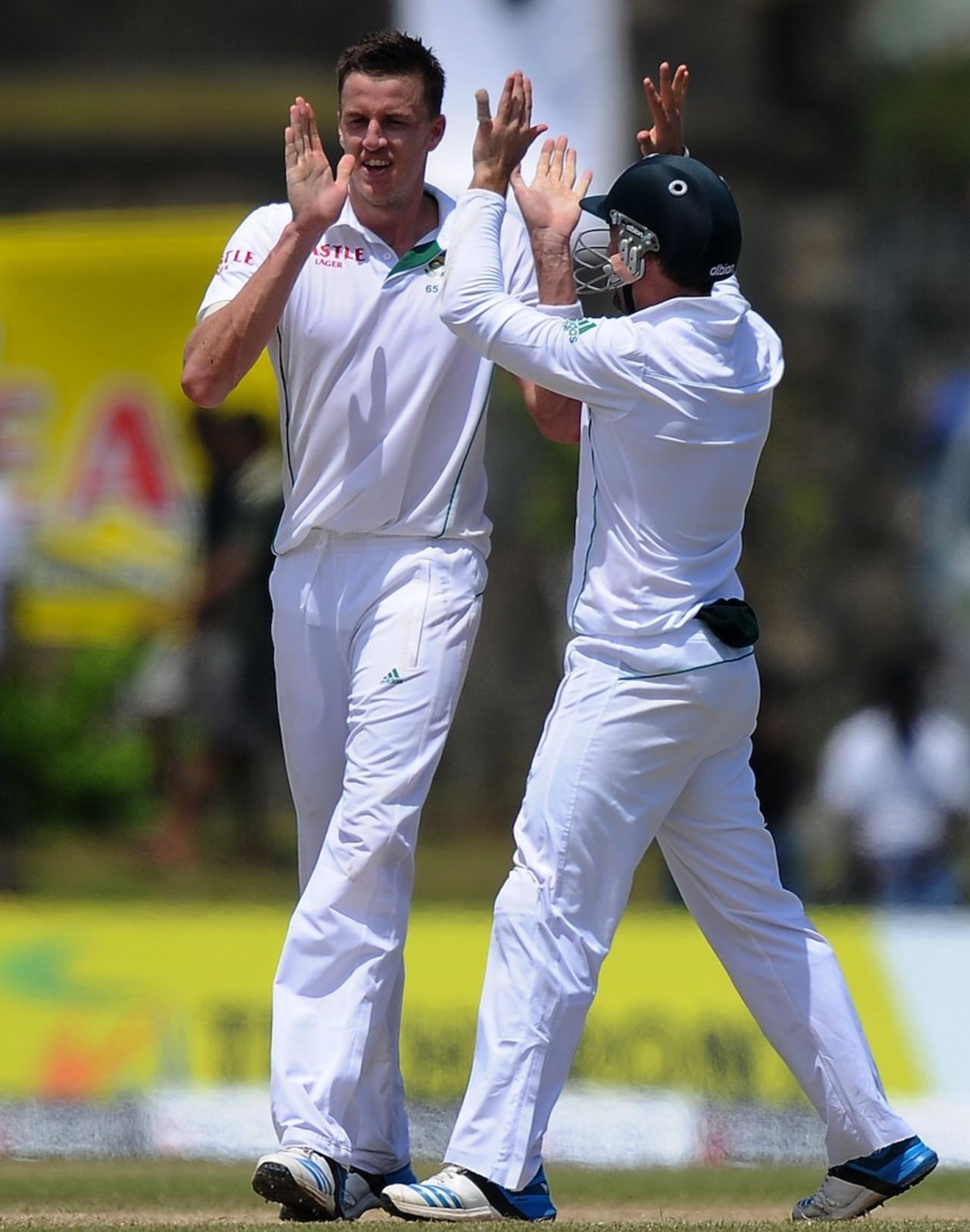Morne Morkel celebrates Kumar Sangakkara's wicket, Sri Lanka v South Africa, 1st Test, Galle, 3rd day, July 18, 2014