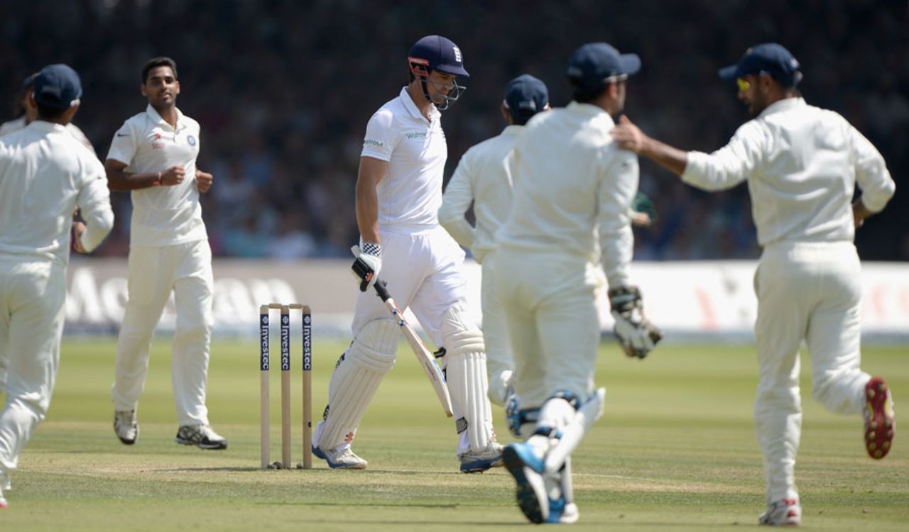 India celebrate the dismissal of Alastair Cook, England v India, 2nd Investec Test, Lord's, 2nd day, July 18, 2014
