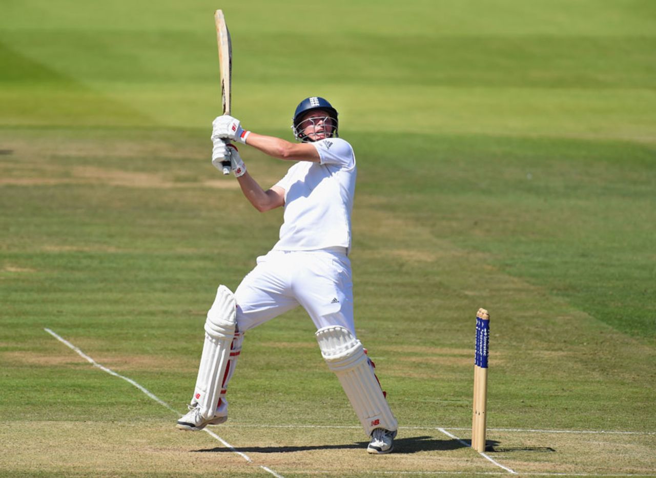 A rare adventurous shot from Gary Ballance early in his innings, England v India, 2nd Investec Test, Lord's, 2nd day, July 18, 2014