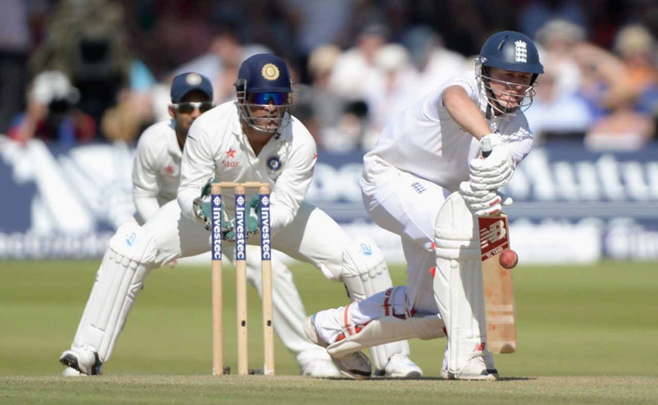 Gary Ballance defends off the front foot, England v India, 2nd Investec Test, Lord's, 2nd day, July 18, 2014