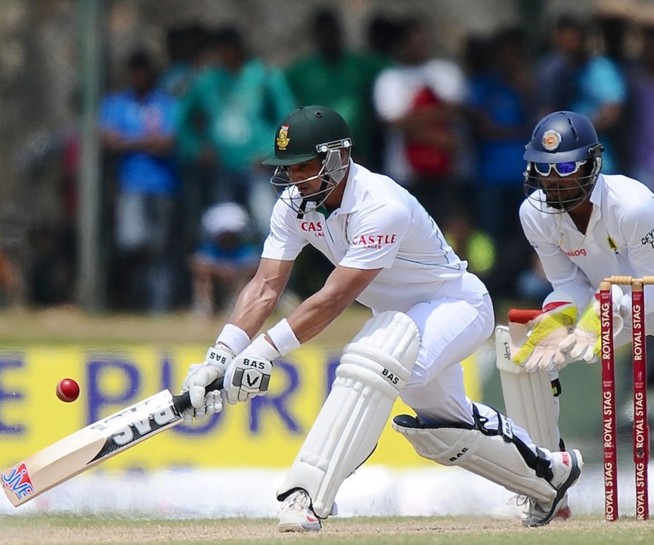 Alviro Petersen employs the reverse-sweep to counter the spin, Sri Lanka v South Africa, 1st Test, Galle, 4th day, July 19, 2014