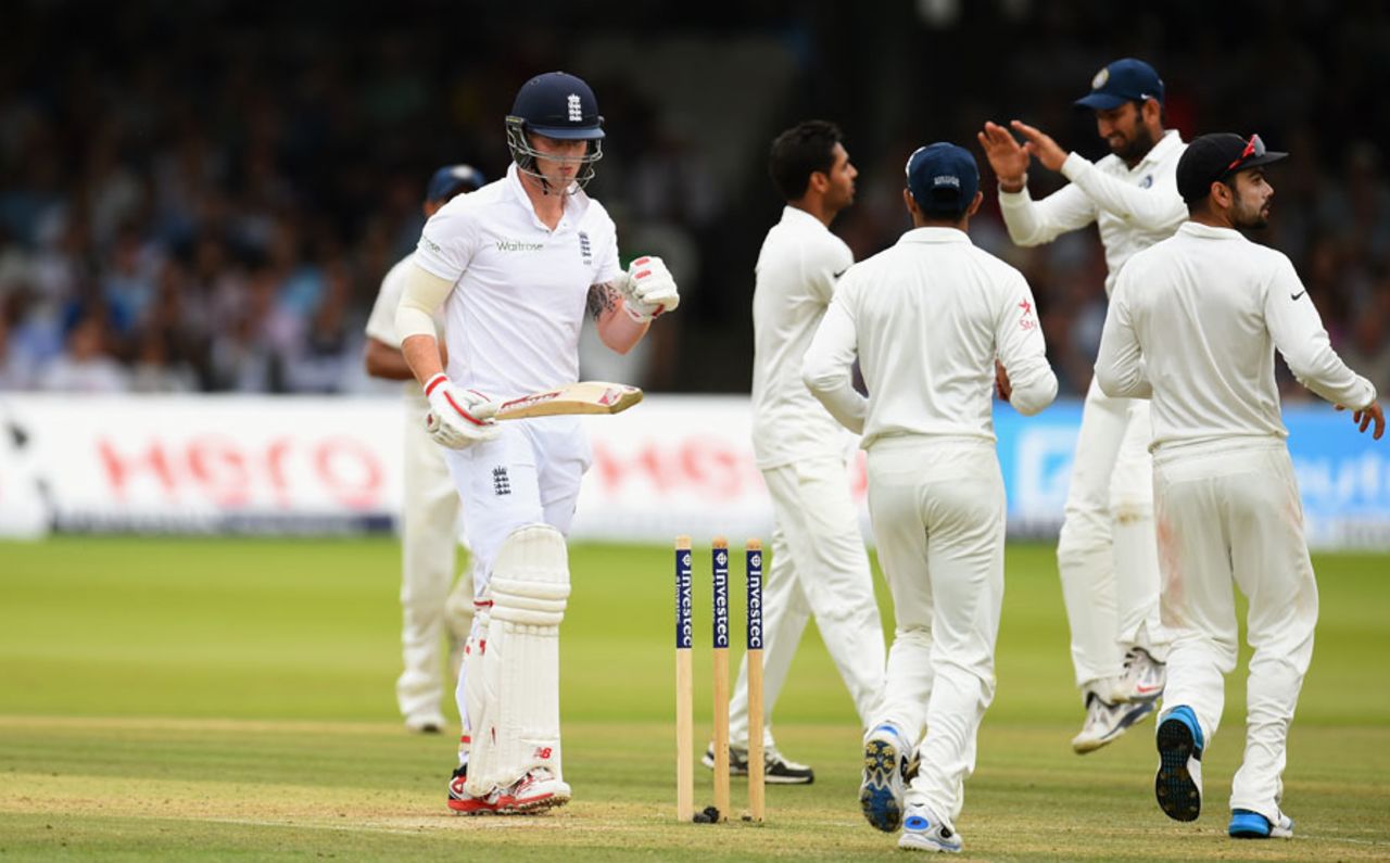 Ben Stokes departs after being bowled, England v India, 2nd Investec Test, Lord's, 3rd day, July 19, 2014