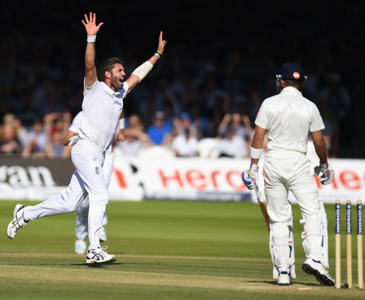 Liam Plunkett exults after bowling Virat Kohli out, England v India, 2nd Investec Test, Lord's, 3rd day, July 19, 2014