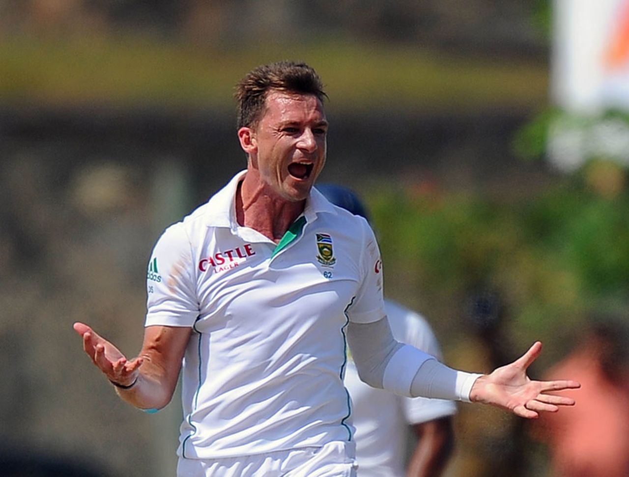 Dale Steyn celebrates after dismissing Kaushal Silva, Sri Lanka v South Africa, 1st Test, Galle, 5th day, July 20, 2014