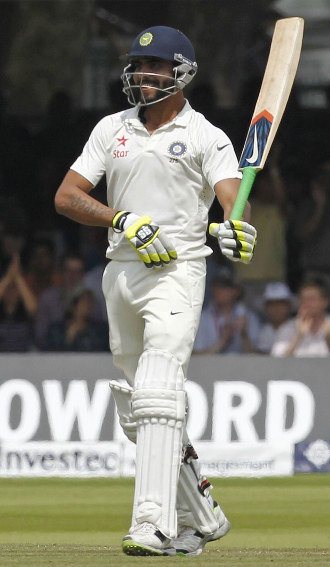 Ravindra Jadeja celebrated his maiden Test fifty in style, England v India, 2nd Investec Test, Lord's, 4th day, July 20, 2014