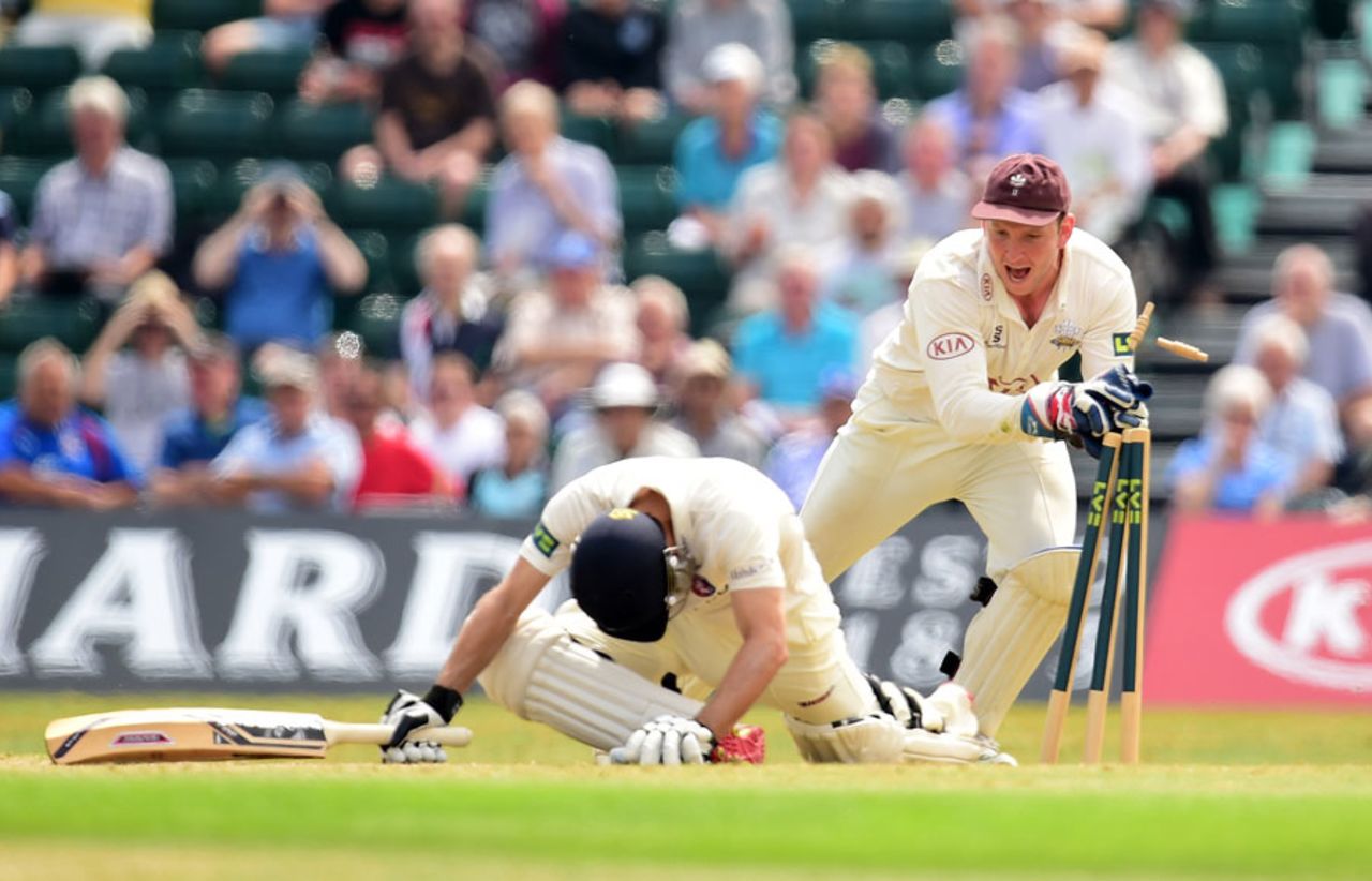 Brendan Nash was stumped by Gary Wilson, Surrey v Kent, County Championship, Division Two, Guildford, 1st day, July 20, 2014