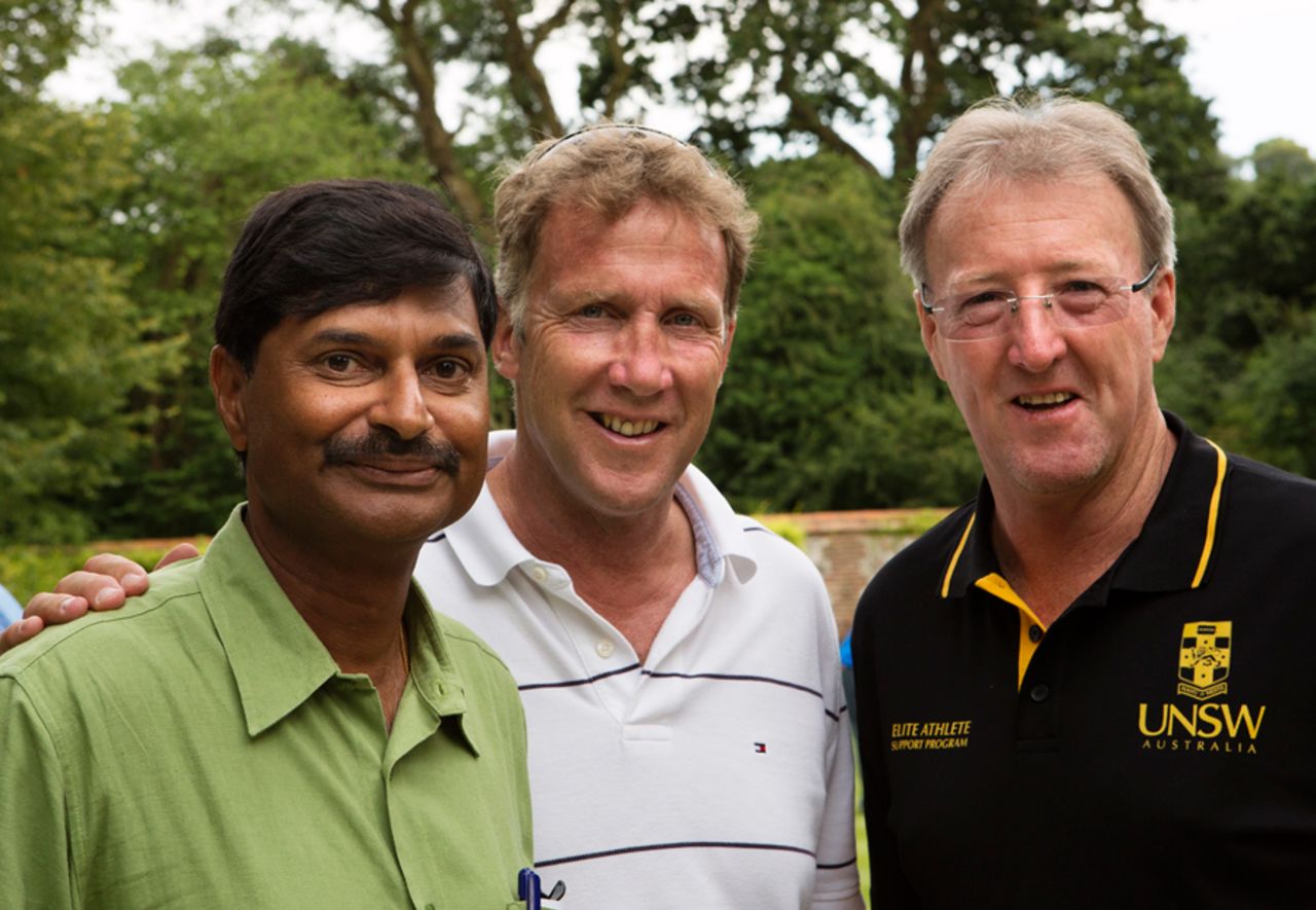 Sporting directors Brendon Kuruppu and Chris Broad, along with team Australia's coach Geoff Lawson at the launch, Wormsley Cricket Ground, Stokenchurch, July 20, 2014