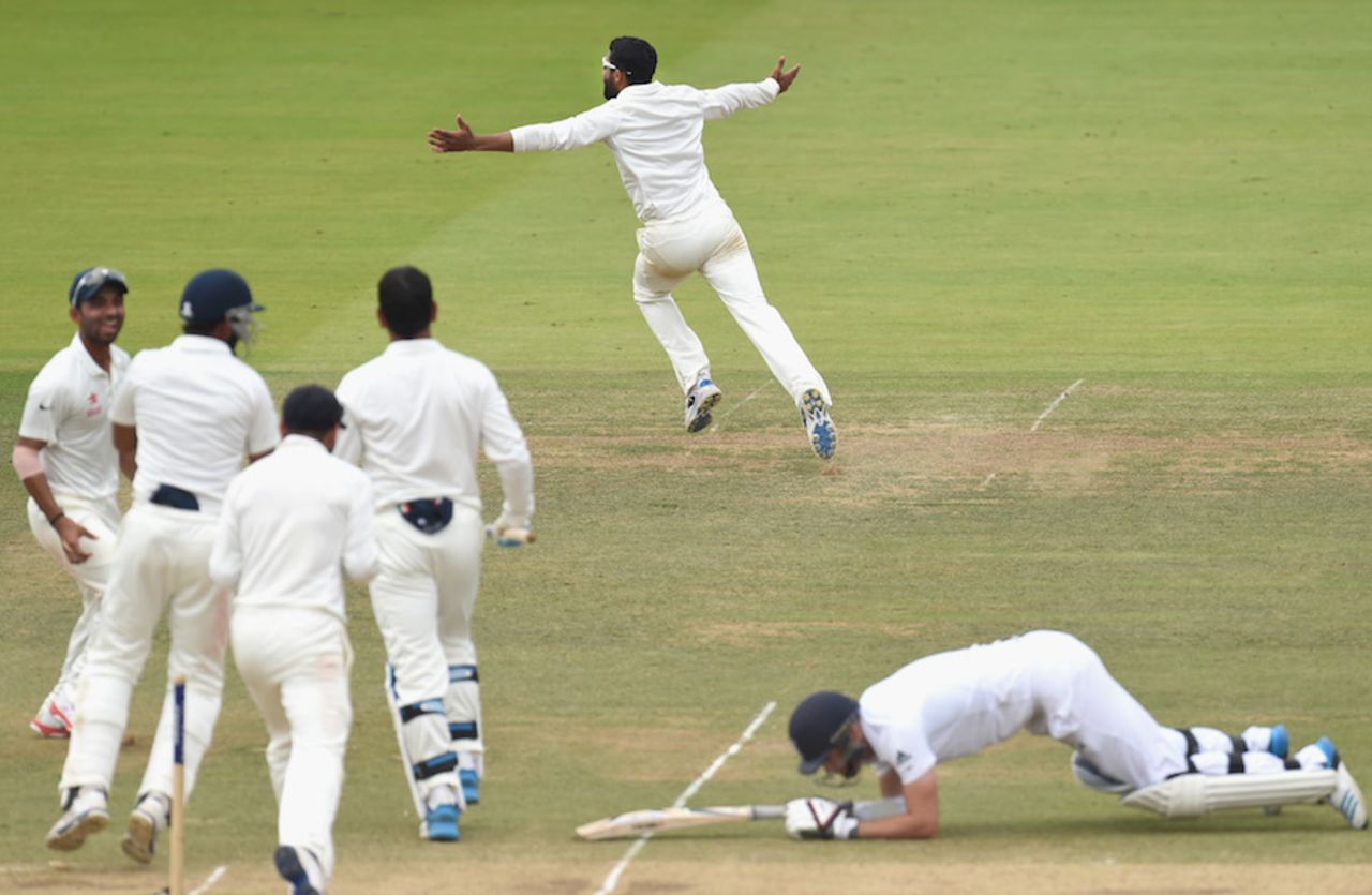 Ravindra Jadeja sets off on a celebratory run after the fall of the last wicket, England v India, 2nd Investec Test, Lord's, 5th day, July 21, 2014