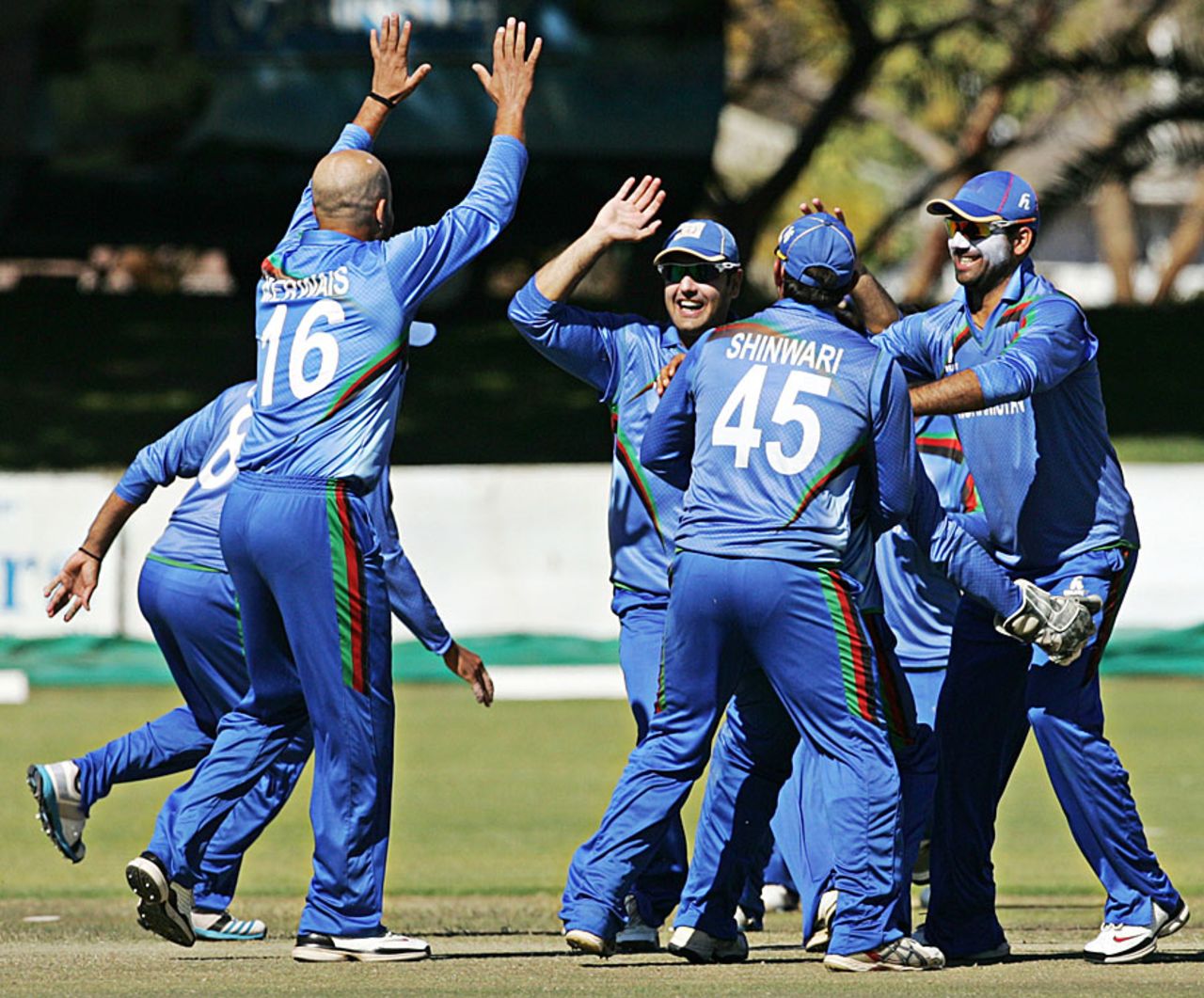 Afghanistan players are ecstatic after picking up a wicket, Zimbabwe v Afghanistan, 4th ODI, Bulawayo, July 24, 2014