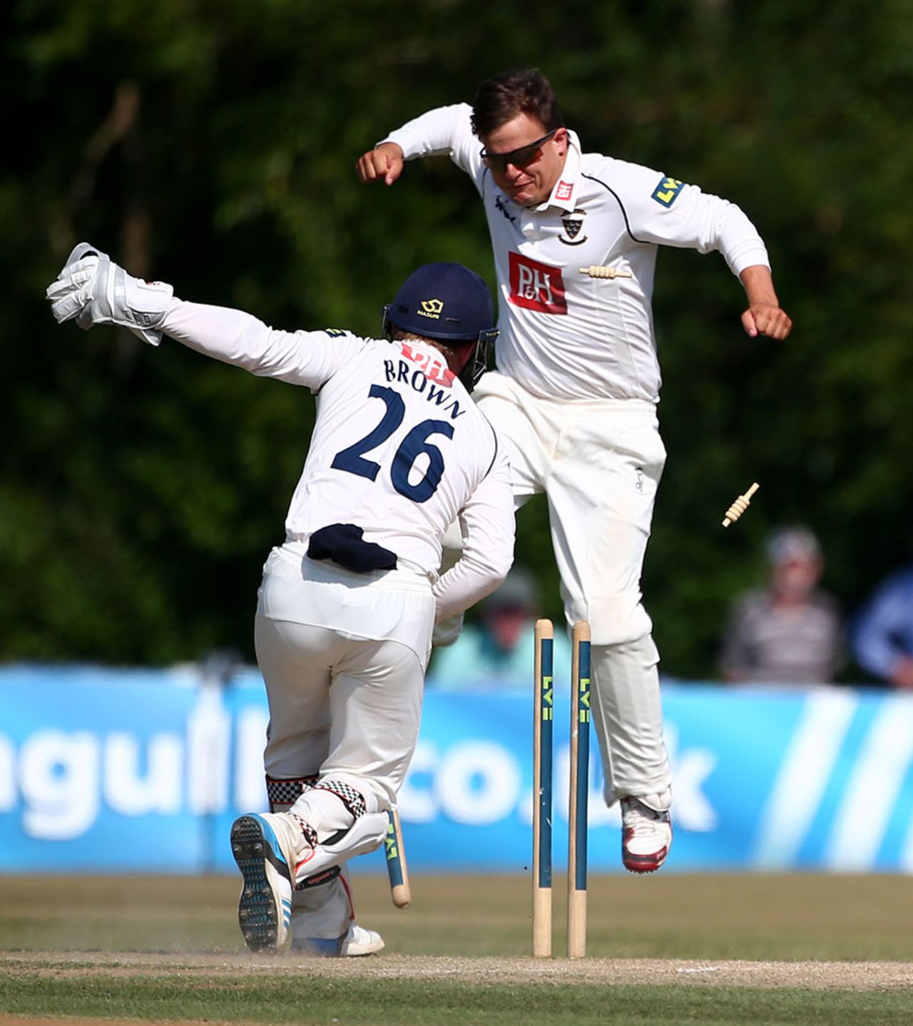 Ben Brown completes the run out of Keith Barker, Sussex v Warwickshire, County Championship, Horsham, 4th day, July 24, 2014