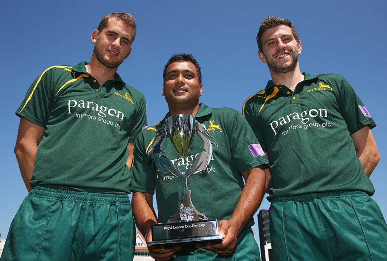 Alex Hales, Samit Patel and Harry Gurney with the Royal London One-Day Cup, Trent Bridge, July 24, 2014