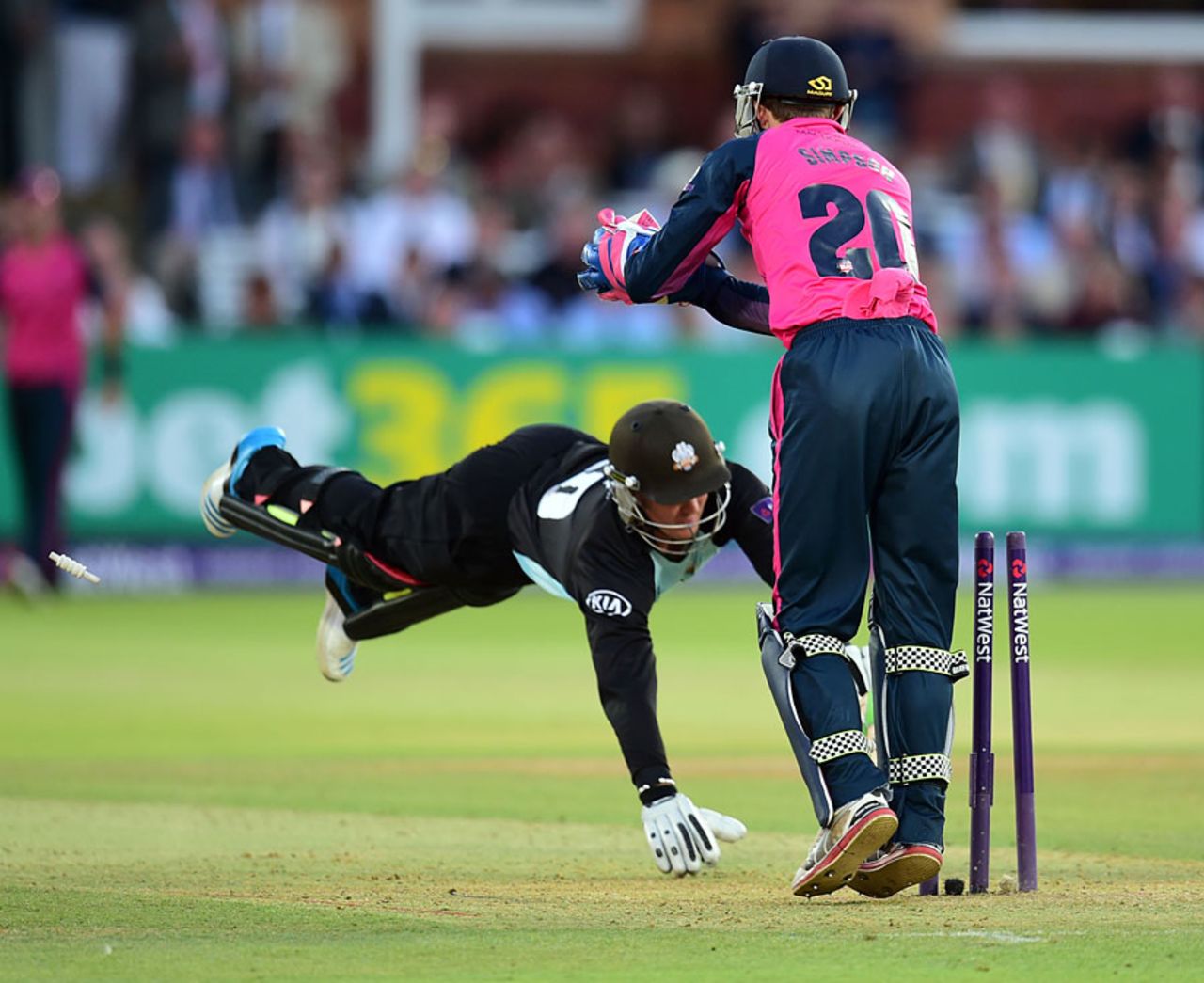 Jason Roy could not regain his ground, Middlesex v Surrey, NatWest Blast T20, Lord's, July 24, 2014