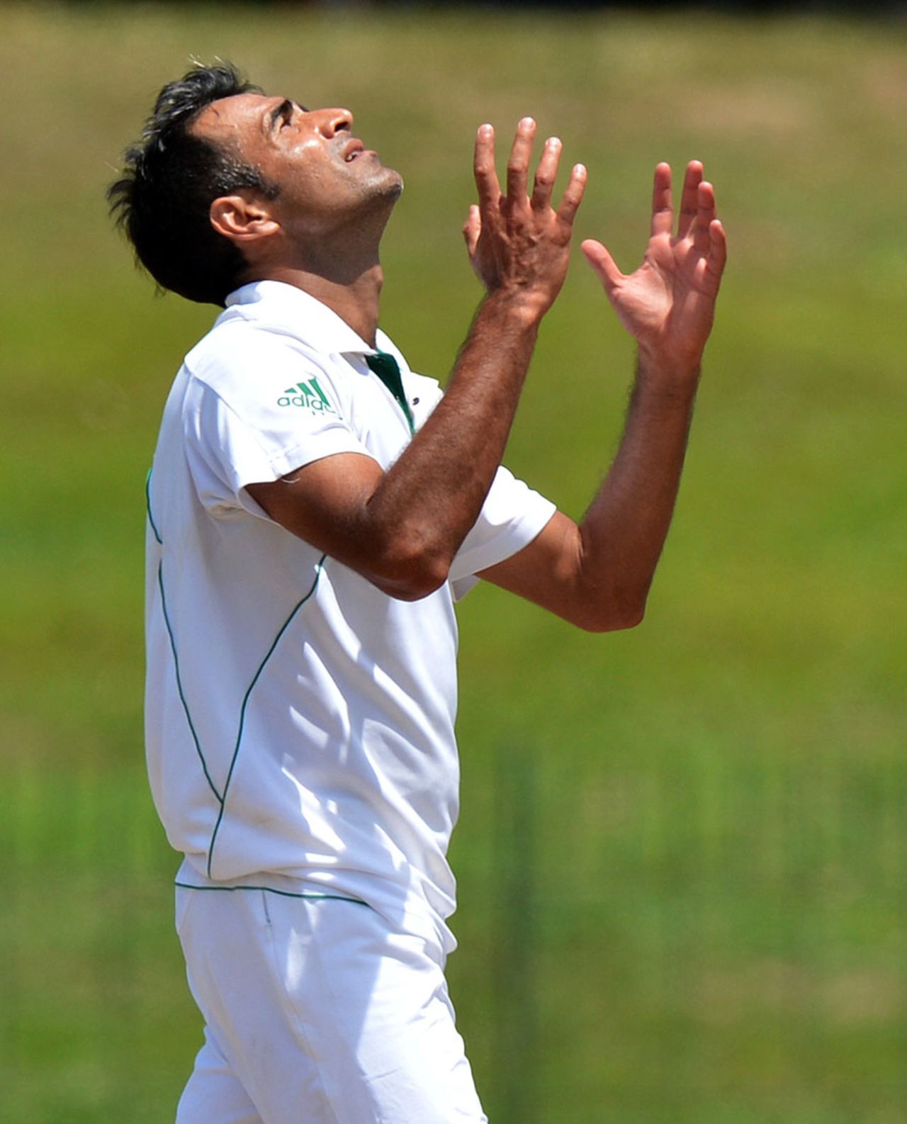 Imran Tahir looks to the skies after finally snaring a wicket, Sri Lanka v South Africa, 2nd Test, Colombo, 2nd day, July 25, 2014