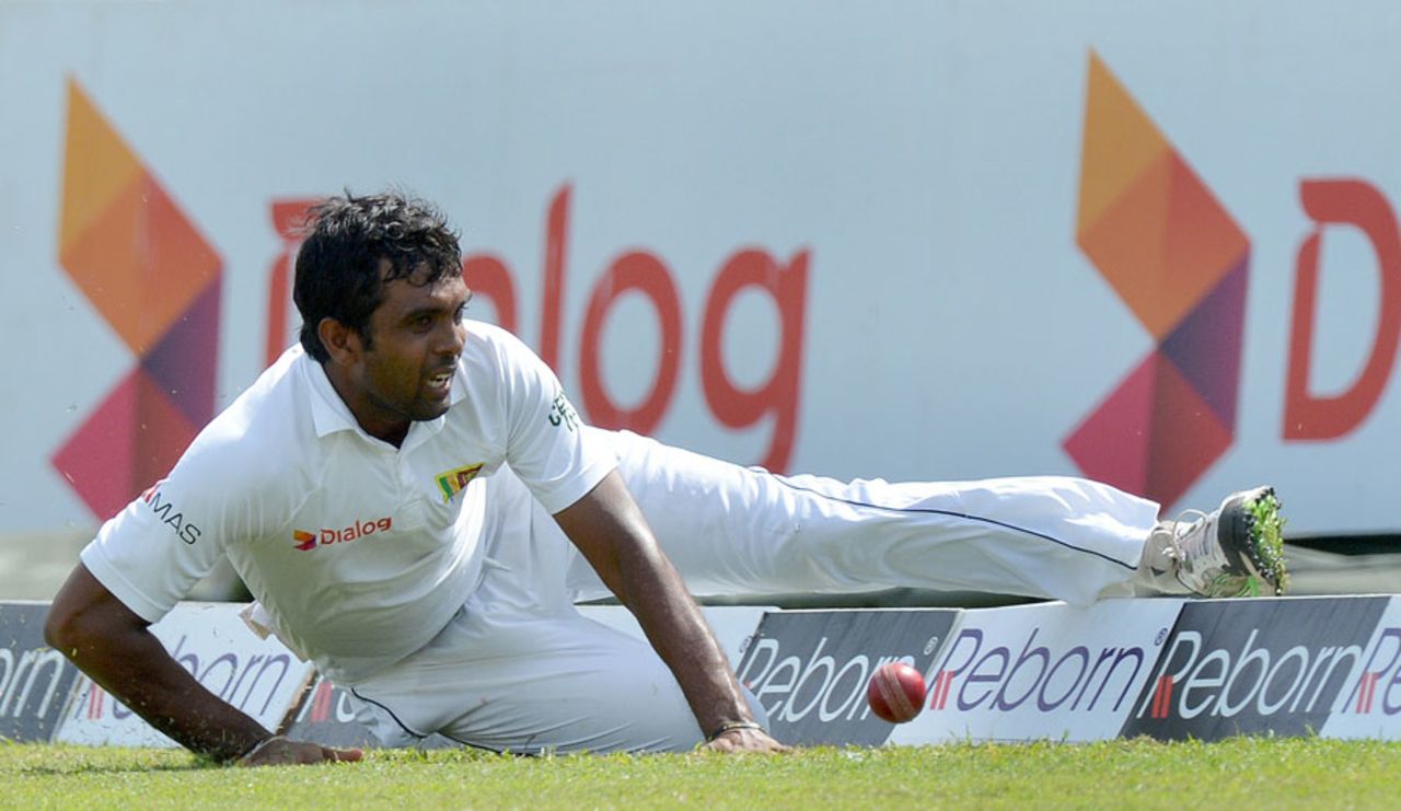 Dilruwan Perera slides in vain to stop a boundary, Sri Lanka v South Africa, 2nd Test, Colombo, 2nd day, July 25, 2014