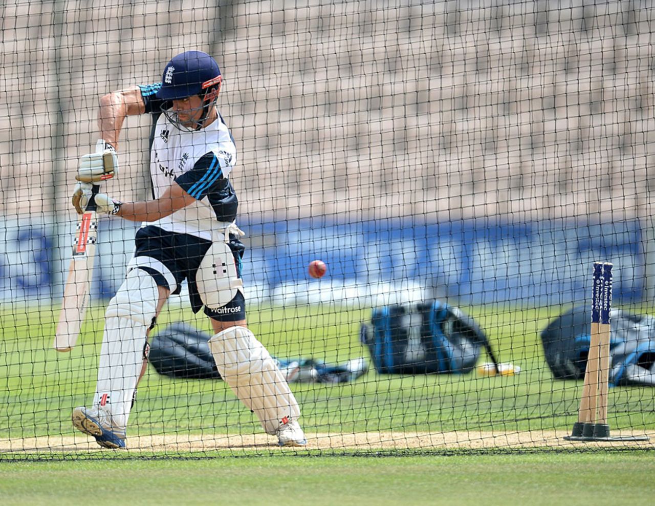 Alastair Cook works in the nets, Ageas Bowl, July 25, 2014