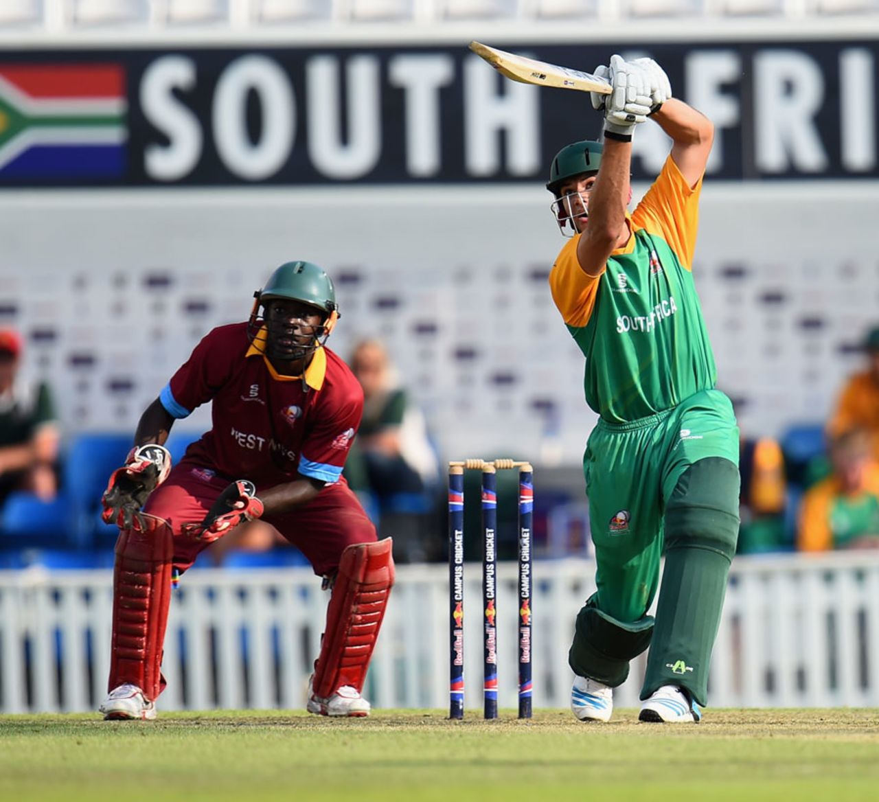 Johan Wessels goes over the top, Assupol TUKS v Jamaica Inter-Collegiate Sports Association, Red Bull Campus Cricket World Finals, final, London, July 26, 2014