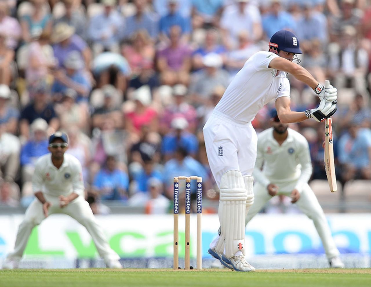 Alastair Cook gave a chance to third slip on 15 but was dropped by Ravindra Jadeja, England v India, 3rd Investec Test, Ageas Bowl, 1st day, July 27, 2014
