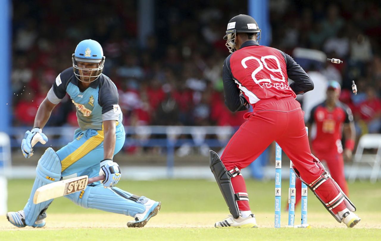 Johnson Charles was stumped for 15, Trinidad & Tobago Red Steel v St Lucia Zouks, CPL 2014, Port-of-Spain, July 27, 2014
