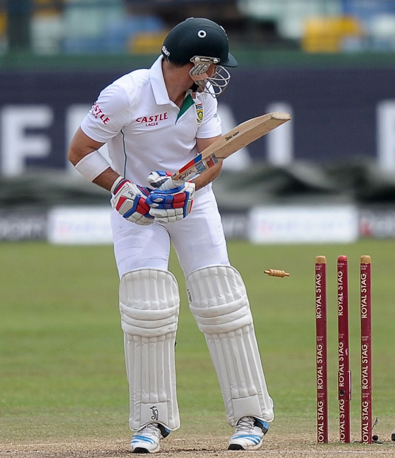 Dean Elgar was bowled by a ball that spun across to hit off stump, Sri Lanka v South Africa, 2nd Test, Colombo, 5th day, July 28, 2014