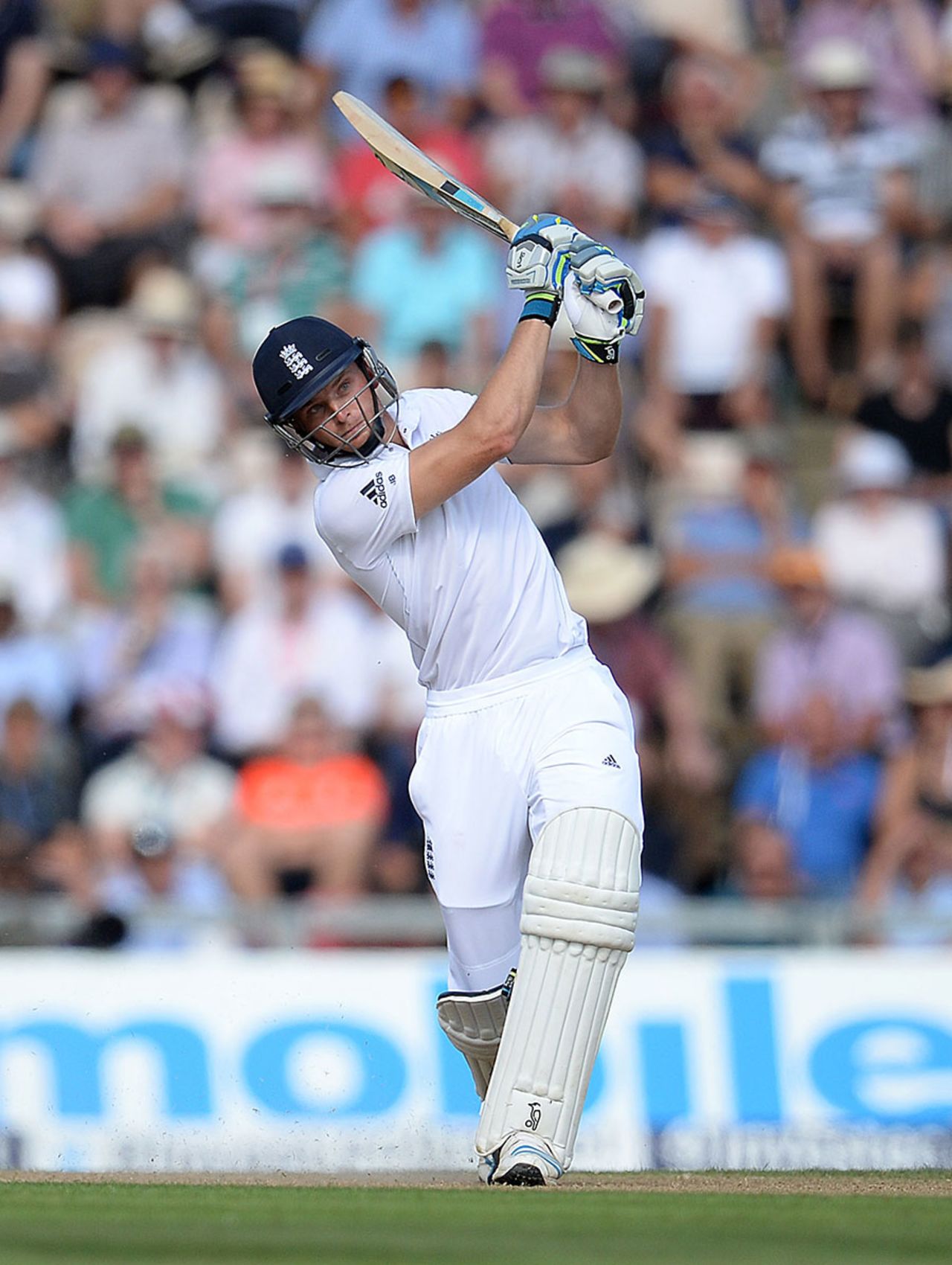 Jos Buttler swings down the ground during his thrilling innings, England v India, 3rd Investec Test, Ageas Bowl, 2nd day, July 28, 2014