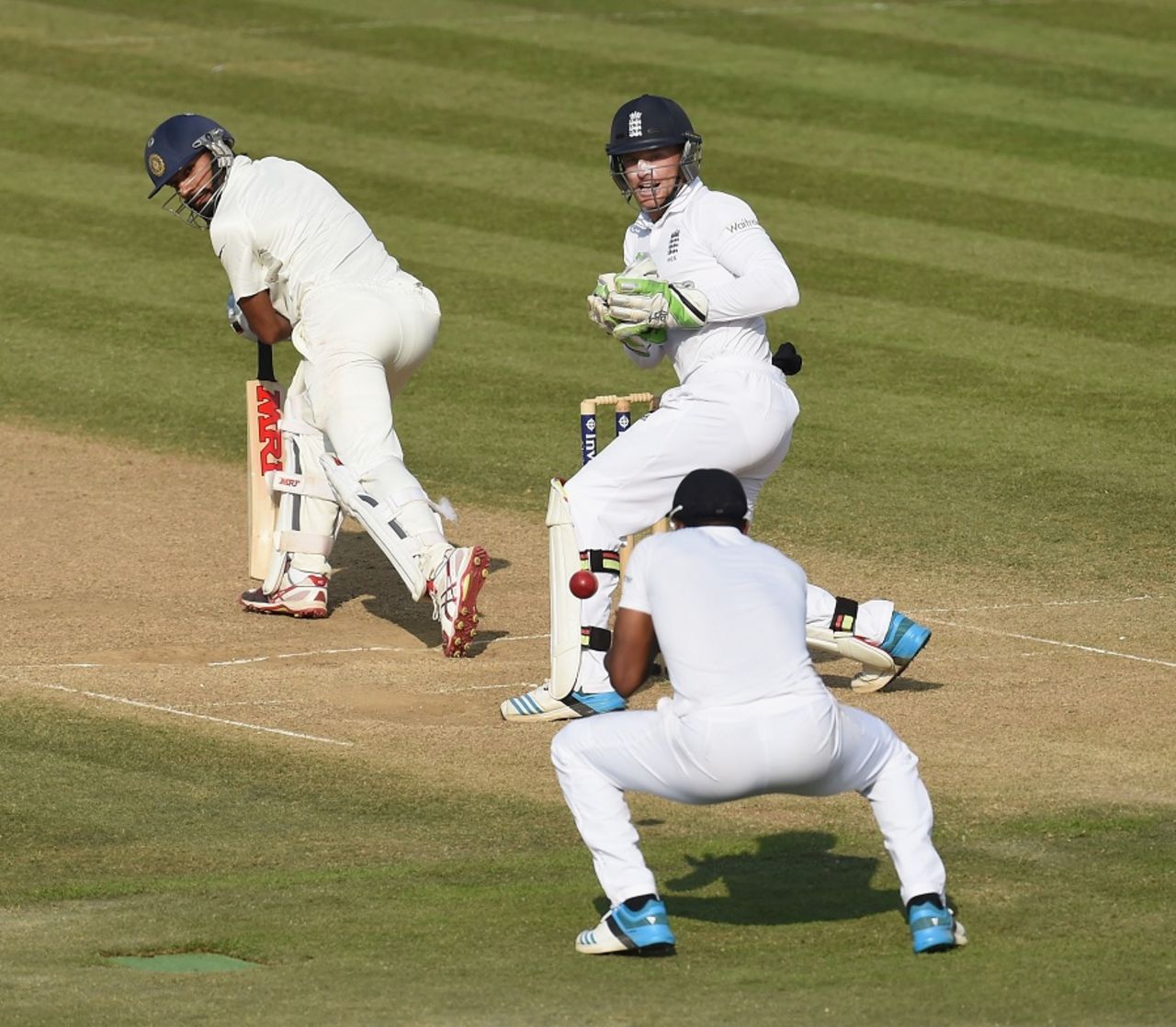 Shikhar Dhawan watches as his outside edge is about to be pouched, England v India, 3rd Investec Test, Ageas Bowl, 4th day, July 30, 2014