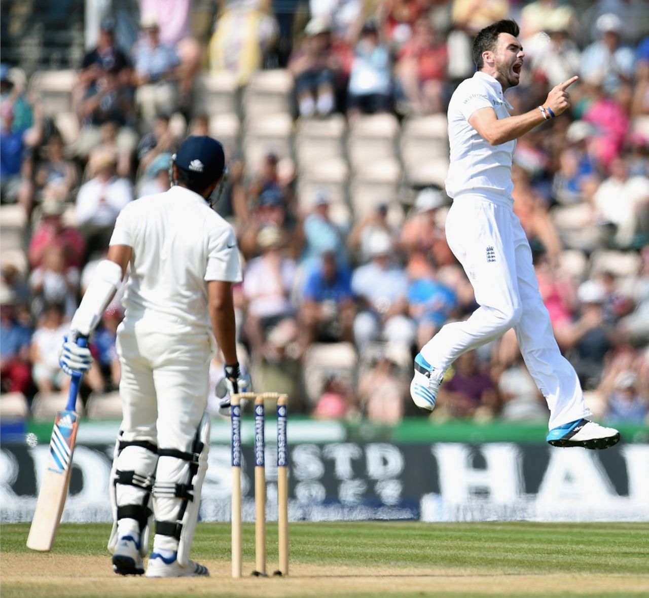 James Anderson removed Rohit Sharma in the second over of the day, England v India, 3rd Investec Test, Ageas Bowl, 5th day, July 31, 2014