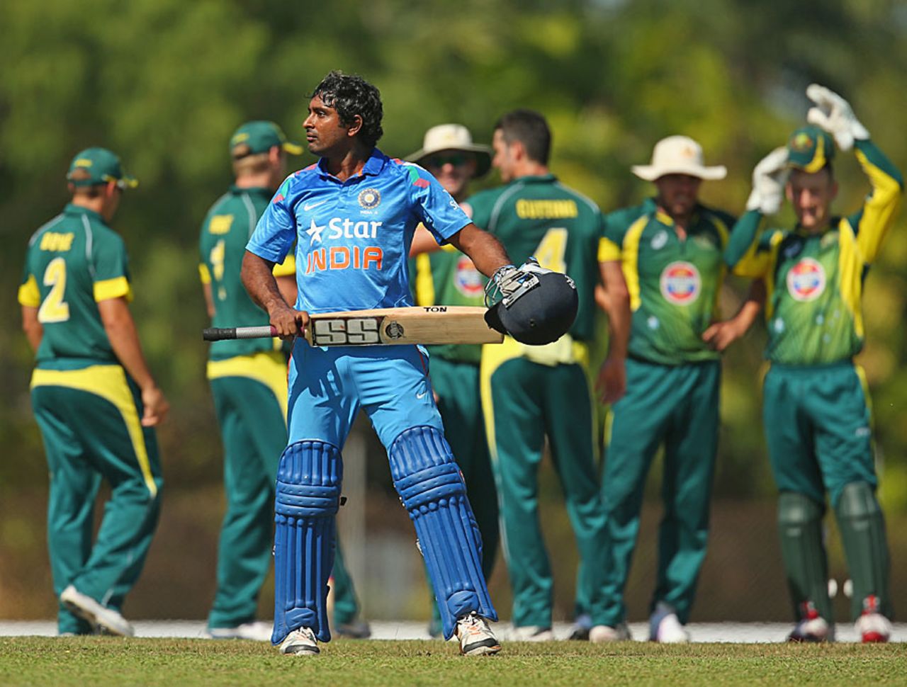 Ambati Rayudu was unhappy after being given out lbw, Australia A v India A, Quadrangular A-Team One-day series, final, Darwin, August 2, 2014