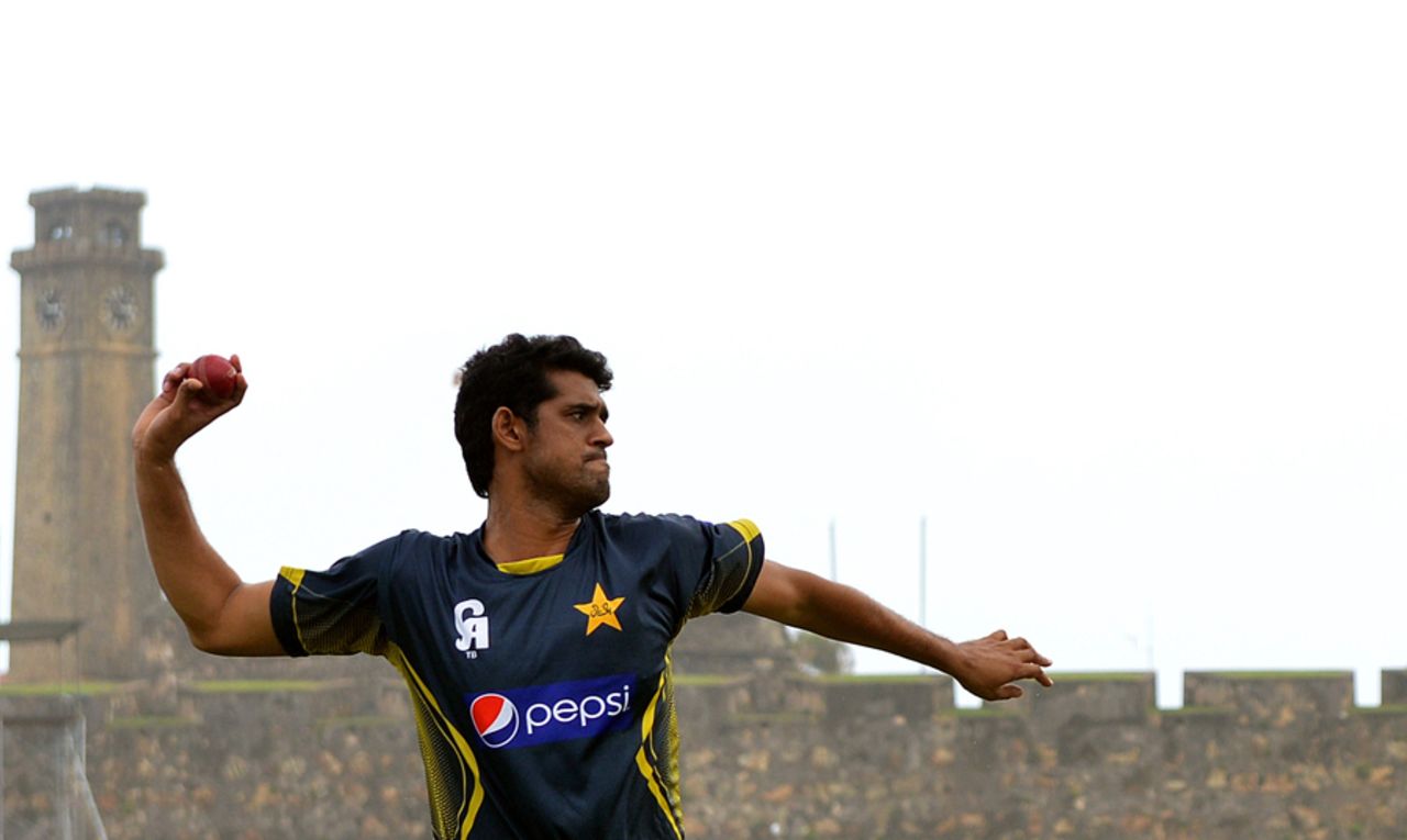 Mohammad Talha trains on the eve of the Galle Test, August 5, 2014