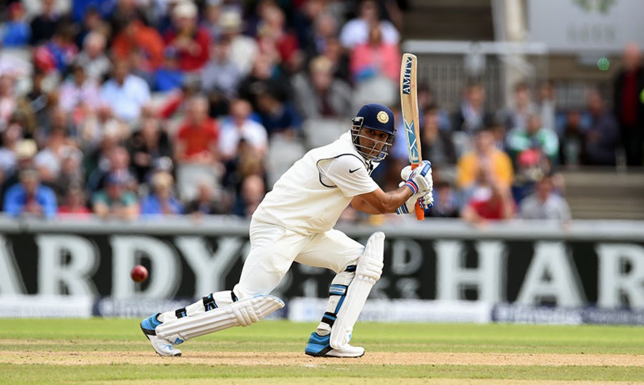 MS Dhoni steers the ball behind point, England v India, 4th Test, Old Trafford, 1st day, August 7, 2014