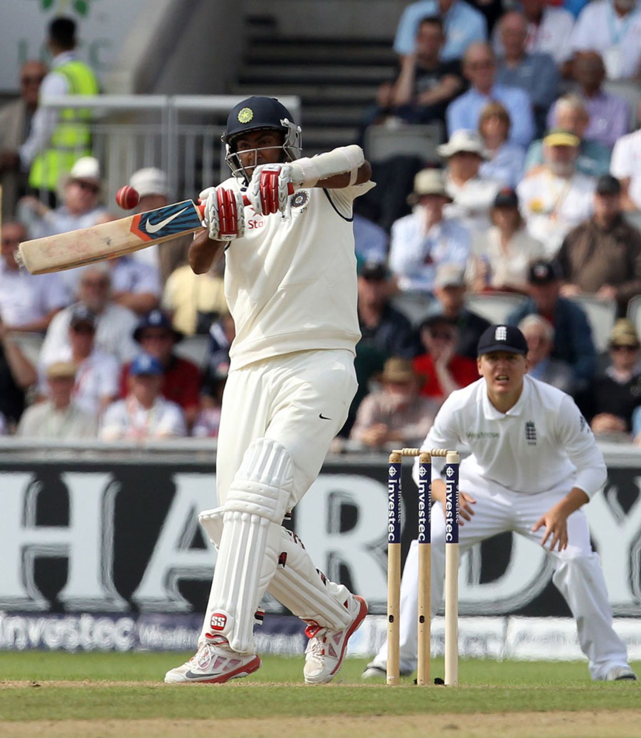 R Ashwin fell playing the pull shot, England v India, 4th Test, Old Trafford, 1st day, August 7, 2014