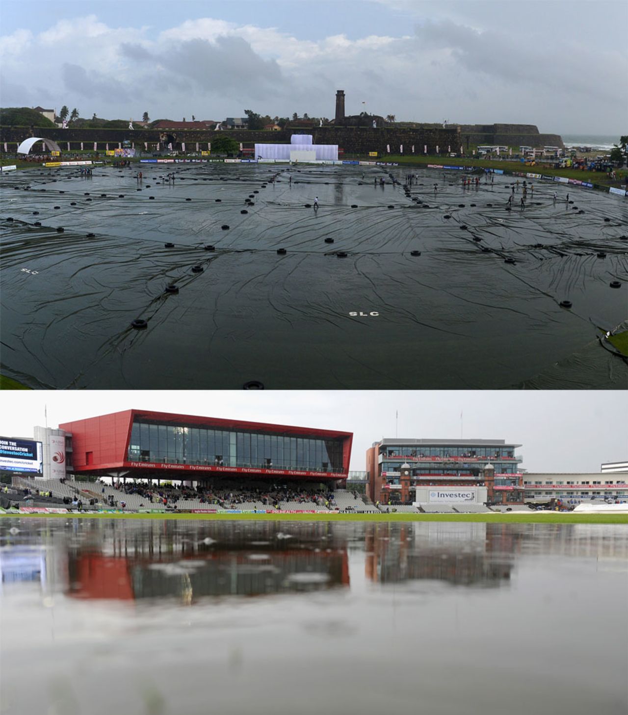 Two wet grounds: damp scenes in Galle and Manchester, England v India, 4th Test, Old Trafford, 2nd day, August 8, 2014