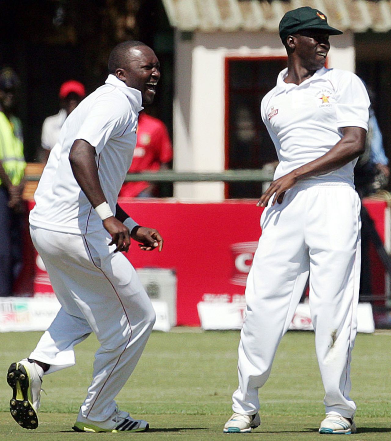 John Nyumbu is ecstatic after picking up his first Test wicket, Zimbabwe v South Africa, only Test, Harare, 2nd day, August 10, 2014