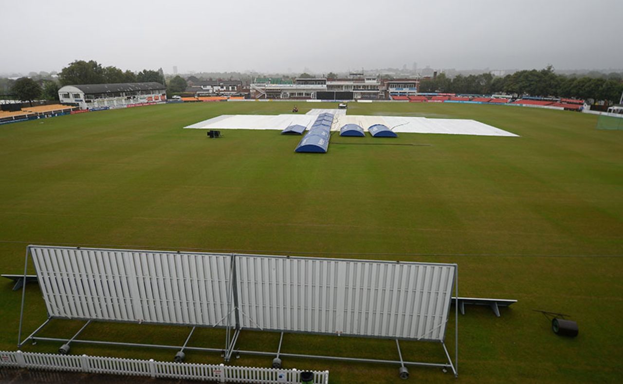 The covers were firmly hammered in at Grace Road, Leicestershire v Northamptonshire, Royal London Cup, Grace Road, August 10, 2014