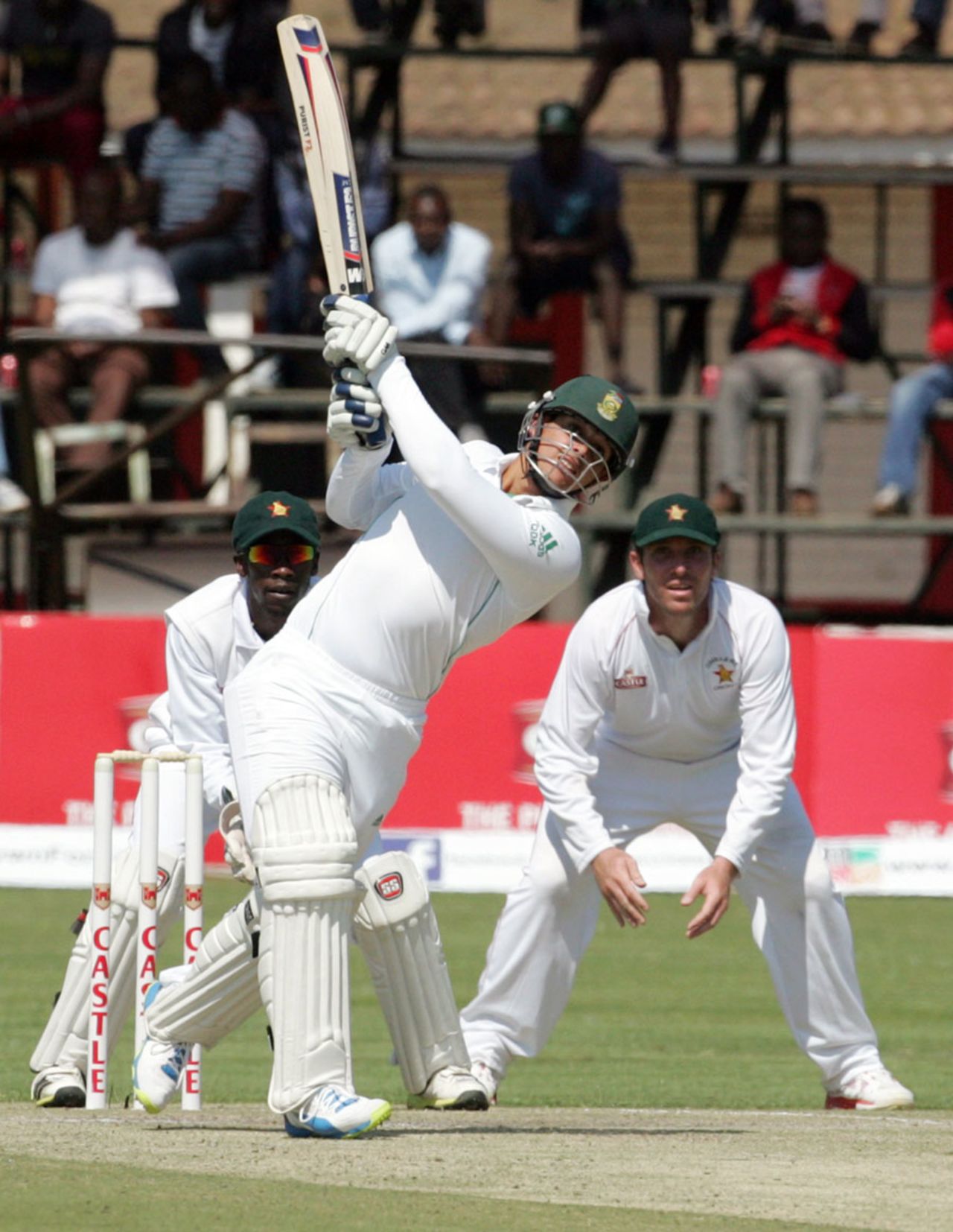 Quinton de Kock goes over the top, Zimbabwe v South Africa, only Test, Harare, 3rd day, August 11, 2014
