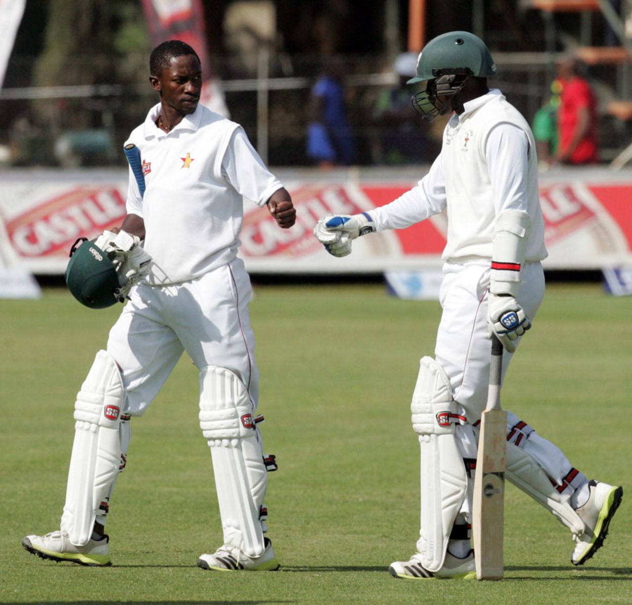 Richmond Mutumbami and John Nyumbu added 54 for the eighth wicket, Zimbabwe v South Africa, only Test, Harare, 4th day, August 12, 2014