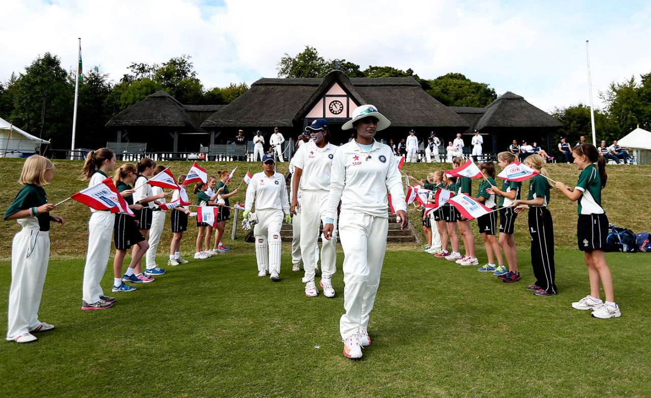 Mithali Raj leads India out onto the field, England Women v India Women, Only Test, Wormsley, 1st day, August 13, 2014