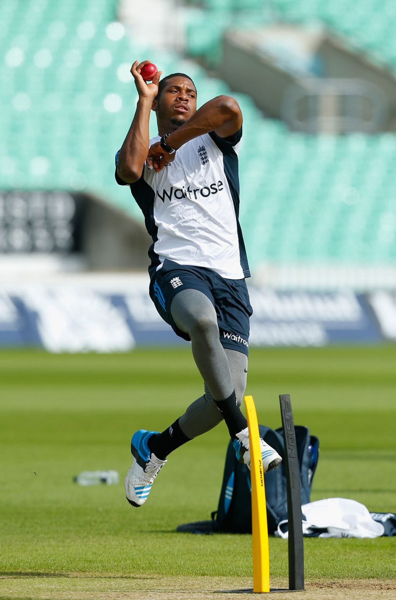 Chris Jordan bowls in the nets, The Oval, August 14, 2014